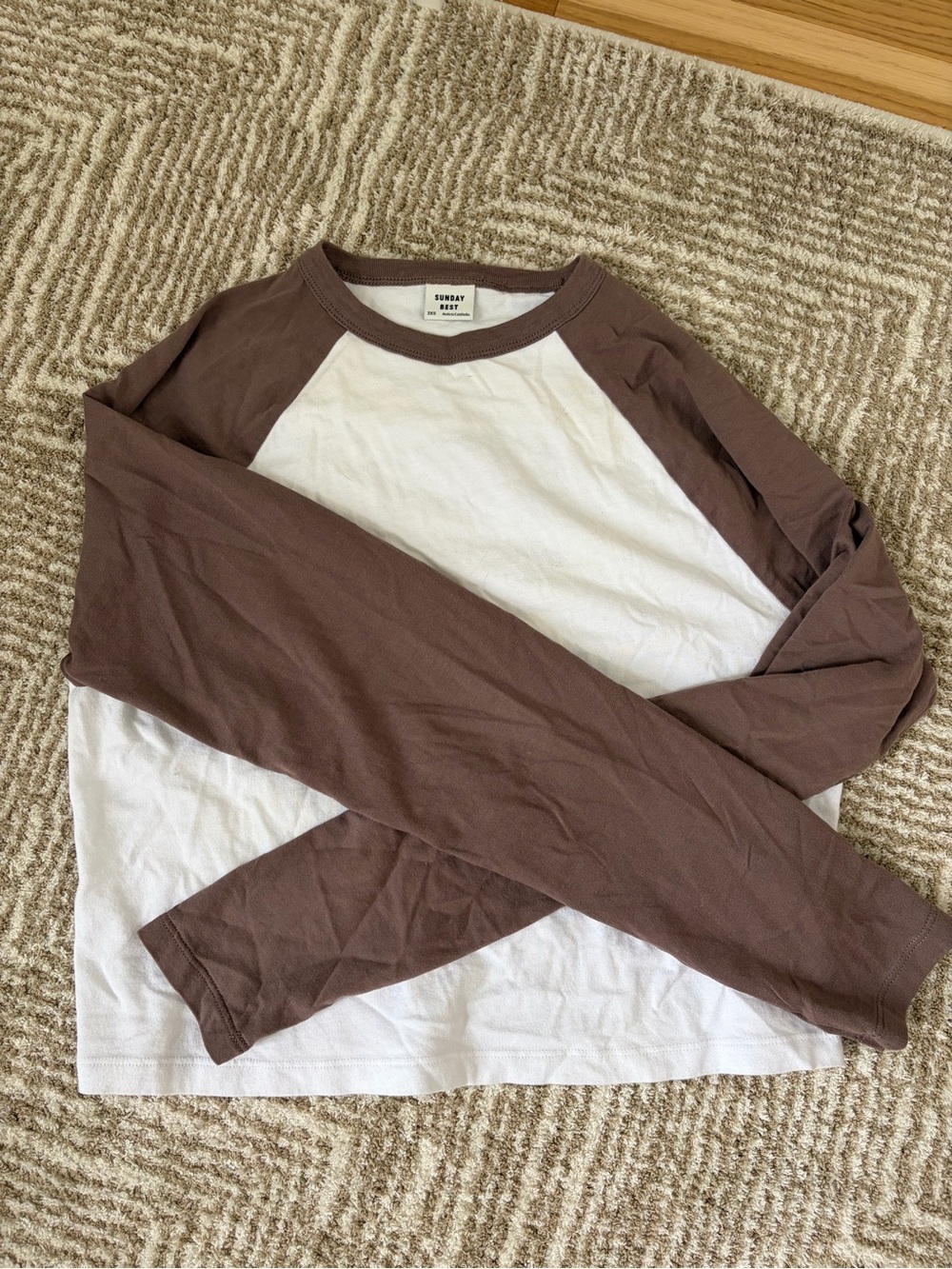 Sunday Best Brown and White Raglan Long Sleeve Top